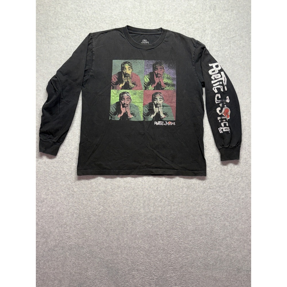 Poetic Justice Tupac Shakur Long Sleeve Graphic T-Shirt Black Mens Large Hip Hop